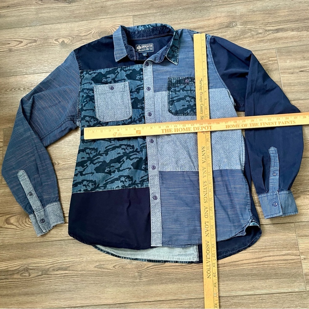 American Rag Multi-Blue Patchwork Shirt L - Picture 2 of 5